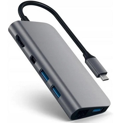 USB-концентратор Satechi Aluminum Type-C Multimedia Adapter (ST-TCMM8PA), разъемов: 4, space gray в Москве