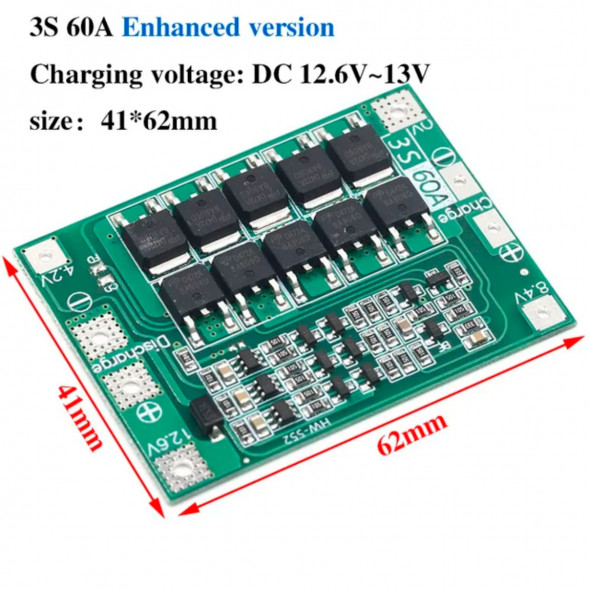 Плата защиты аккумулятора BMS 3S 60A 12.6 для Li-ion в Москве