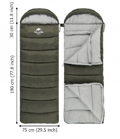 Спальный мешок Naturehike U250 (Левый), зеленый в Москве