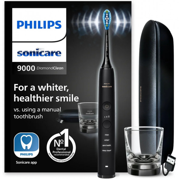 Электрическая зубная щетка Philips Sonicare Diamond Clean 9000 с USB-футляром и зарядным стеклом HX9911/09 в Москве